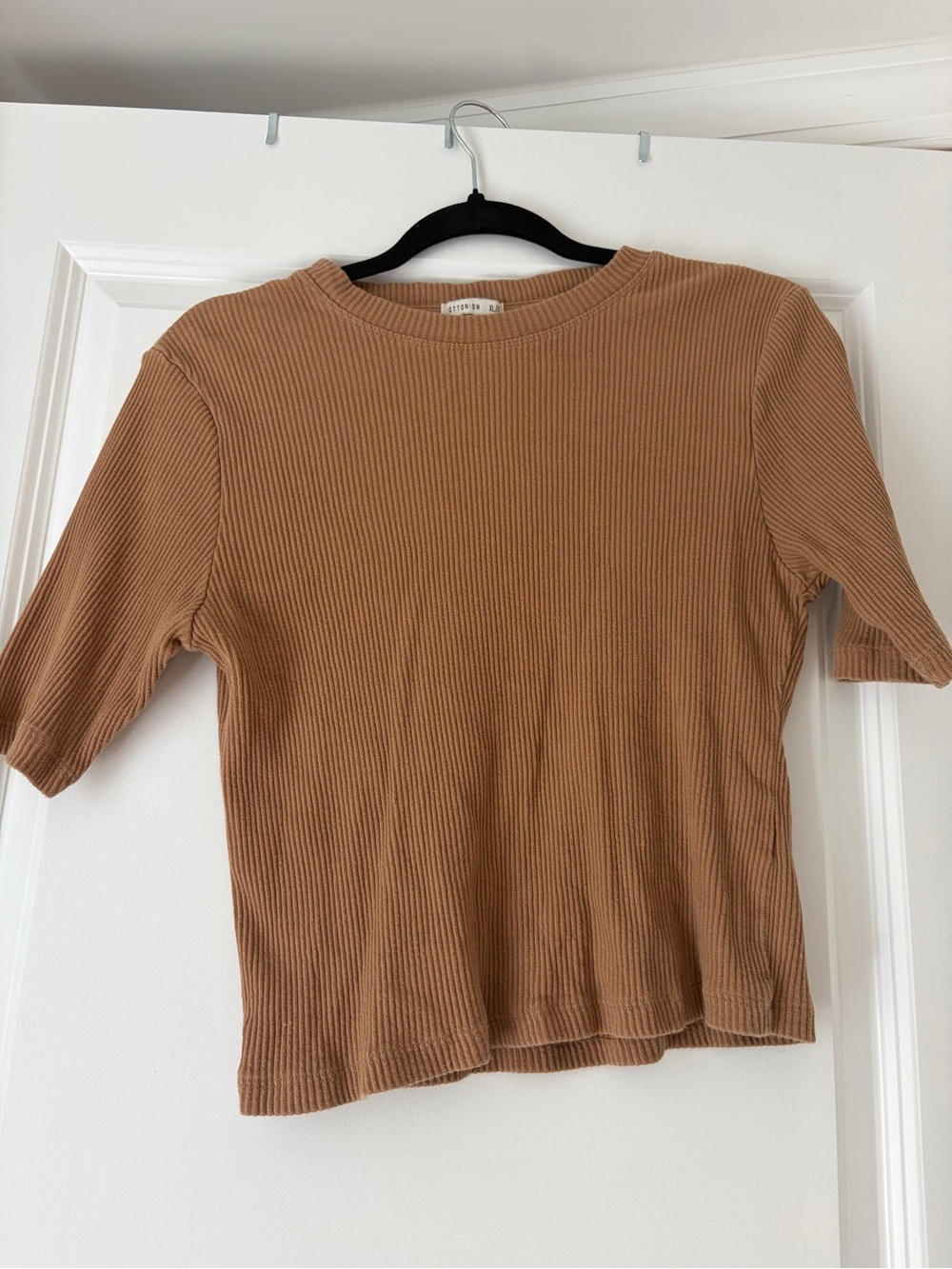 Cotton On Ribbed Short Sleeve Top in Camel Brown